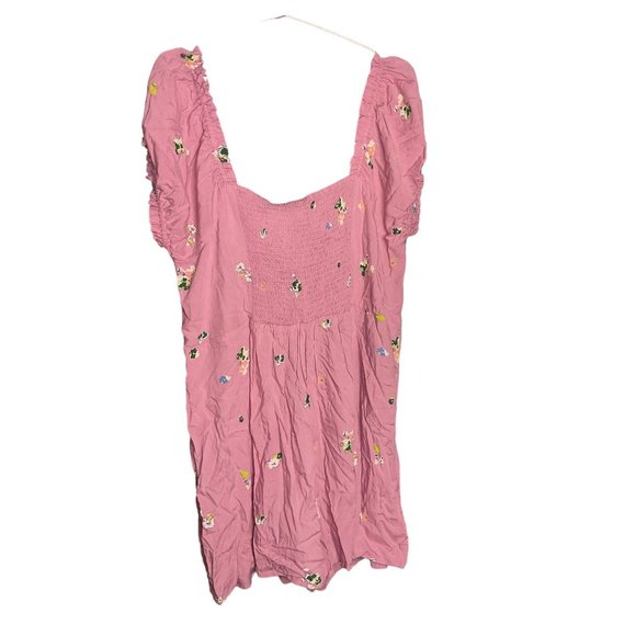 BP Romper Womens 2X Pink Floral Short Outfit Puff Sleeve Plus Size Scoop Neck - Picture 3 of 4